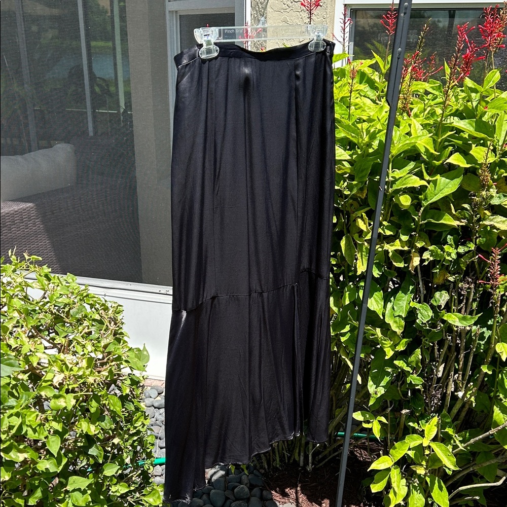 Free People Black Satin Maxi Skirt